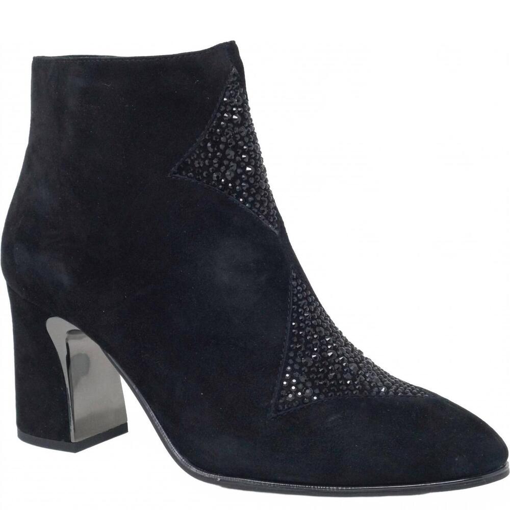 NEW DJANGO & JULIETTE women's kazou heeled leather ankle boots in black-black su